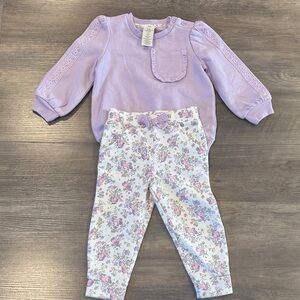Lavender Baby Top & Floral Leggings Set